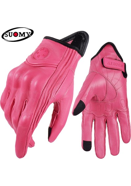 SU14 Pembe Tarzı Xxl Retro Deri Motosiklet Eldivenleri Lokomotif Guantes Erkek Kadın Yarış Motosiklet Eldivenleri Off-Road Mx Mtb Dh Bisiklet Tüm Sezon Luvas (Yurt Dışından)