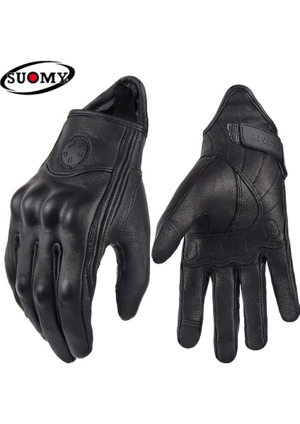 SU14 Siyah Stil S Beden Retro Deri Motosiklet Eldivenleri Lokomotif Guantes Erkek Kadın Yarış Motosiklet Eldivenleri Off-Road Mx Mtb Dh Bisiklet Tüm Sezon Luvas (Yurt Dışından)