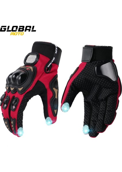 MCS-01C Kırmızı Stil L Beden Yeni Motosiklet Eldivenleri Kırmızı Dokunmatik Ekran Gece Yansıtıcı Motosiklet Tam Parmak Eldiven Koruyucu Yarış Bisikleti Motosiklet Off-Road (Yurt Dışından)