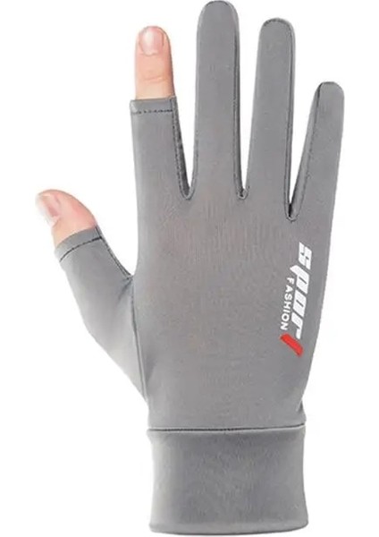 Iki Parmak Gri Stili Buz Ipek Kaymaz Eldivenler Nefes Alabilir Doğa Sporları Sürüş Sürme Dokunmatik Ekran Motosiklet Eldivenleri Ince Anti-Uv Koruması (Yurt Dışından)