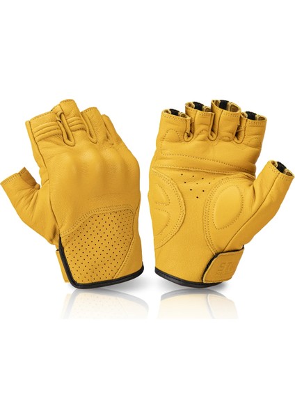 Siyah Stil M Beden Hakiki Keçi Derisi Motosiklet Eldivenleri Motokros Parmaksız Eldiven Yarım Parmak Yaz Retro Vintage Sarı Yarış Erkekler Kadınlar (Yurt Dışından) fiyatları