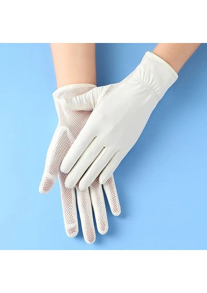 Beyaz Stil Buz Ipek Eldivenler Uv Koruma Yaz Nefes Alabilir Örgü Eldiven Araba Motosiklet Bisiklet Sürüş Sporları Için Anti-Uv Ince Eldiven Unisex (Yurt Dışından)