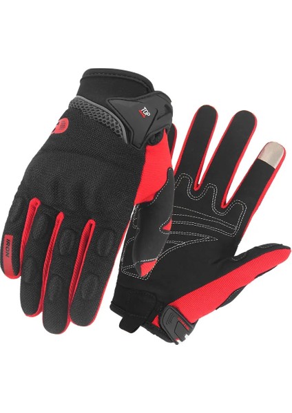 SU01-KIRMIZI Eldiven Stili M Beden Tam Parmak Eldiven Motosiklet Dört Mevsim Nefes Guantes Moto Erkek Eldiven Dokunmatik Ekran Kaymaz Moto Eldiven Koruyucu (Yurt Dışından)