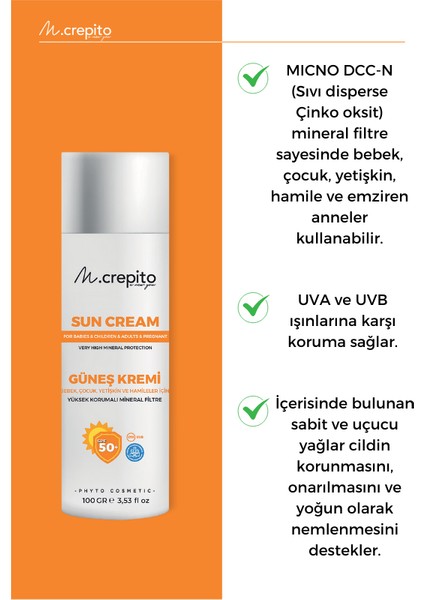Yeni Nesil Mineral Filtre Bitkisel Güneş Kremi 100 gr (Bebek & Çocuk & Yetişkin & Hamile)