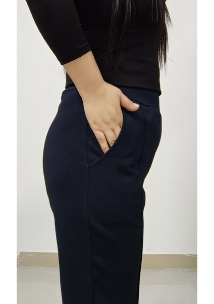 Büyük Beden Kadın Kışlık Çelik Örme Dokuma Kumaş Çımalı Yüksek Bel Düz Paça Klasik Pantolon