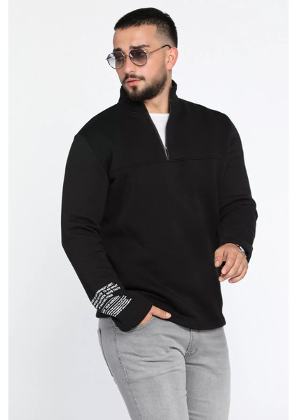 Erkek Dik Yaka Yarım Fermuarlı Şardonlu Üç Iplik Sweatshirt fiyatları