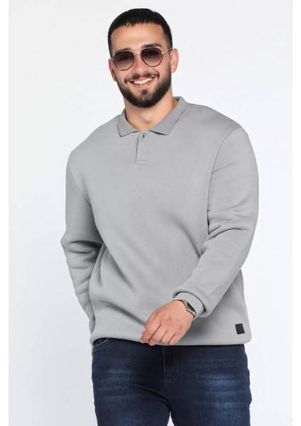 Erkek Polo Yaka Şardonlu Üç Iplik Sweatshirt