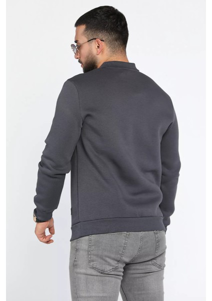 Erkek Polo Yaka Şardonlu Üç Iplik Sweatshirt