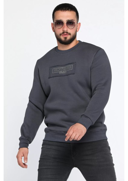 Erkek Yazı Baskılı Şardonlu Üç Iplik Sweatshirt