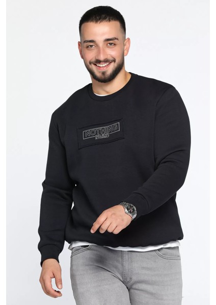 Erkek Yazı Baskılı Şardonlu Üç Iplik Sweatshirt