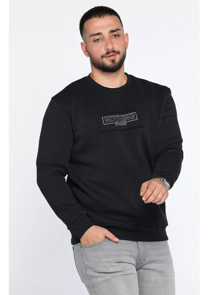 Erkek Yazı Baskılı Şardonlu Üç Iplik Sweatshirt