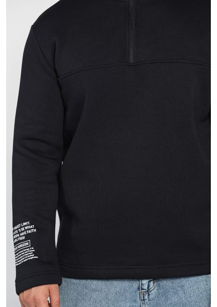Erkek Dik Yaka Yarım Fermuarlı Şardonlu Üç Iplik Sweatshirt fırsatları