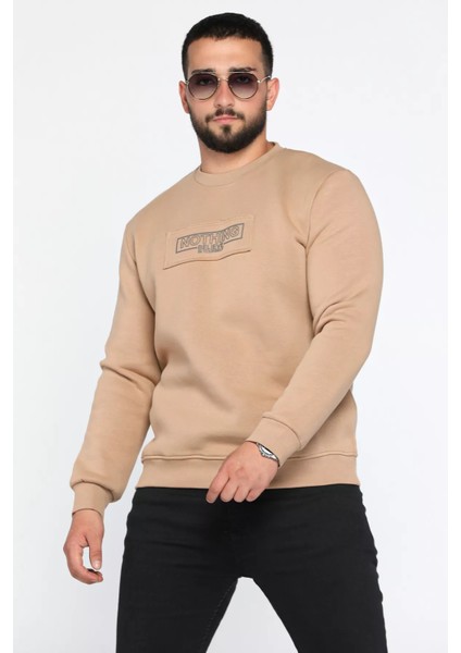 Erkek Yazı Baskılı Şardonlu Üç Iplik Sweatshirt