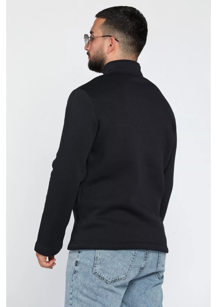 Erkek Dik Yaka Yarım Fermuarlı Şardonlu Üç Iplik Sweatshirt