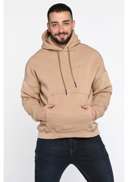 Kapüşonlu Kanguru Cepli Üç Iplik Şardonlu Erkek Sweatshirt