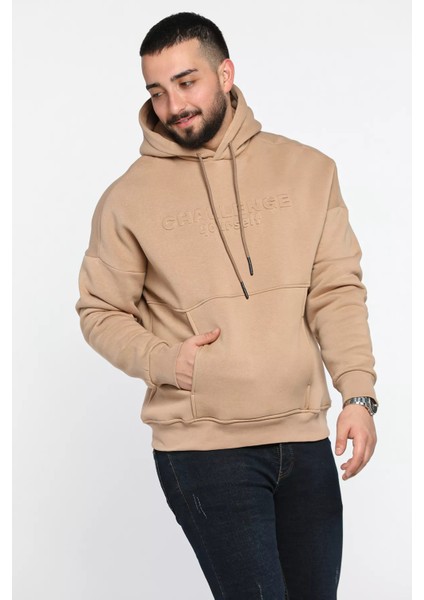 Kapüşonlu Kanguru Cepli Üç Iplik Şardonlu Erkek Sweatshirt