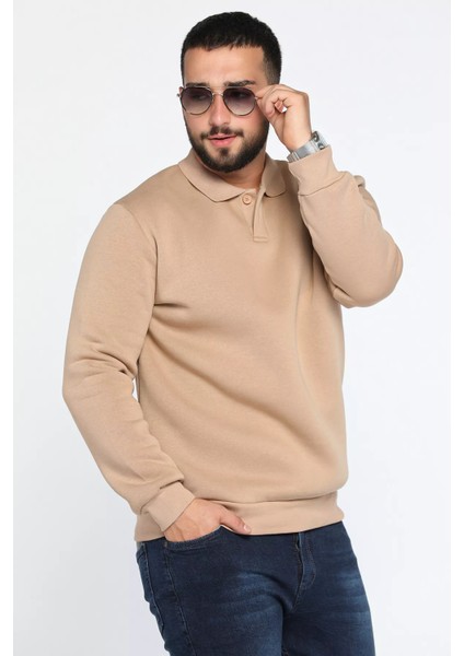 Erkek Polo Yaka Şardonlu Üç Iplik Sweatshirt