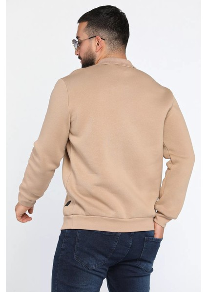 Erkek Polo Yaka Şardonlu Üç Iplik Sweatshirt