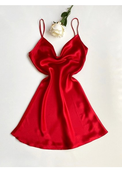 Degaje Yaka Saten Gecelik