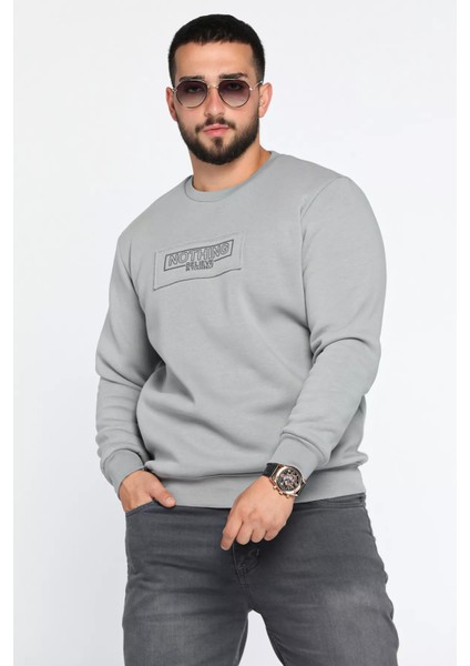 Erkek Yazı Baskılı Şardonlu Üç Iplik Sweatshirt