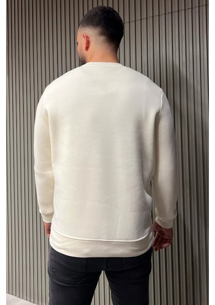 Erkek Yazı Baskılı Şardonlu Üç Iplik Sweatshirt