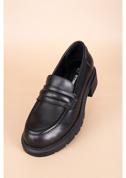 Tenla Kadın Deri Siyah Loafer Ayakkabı