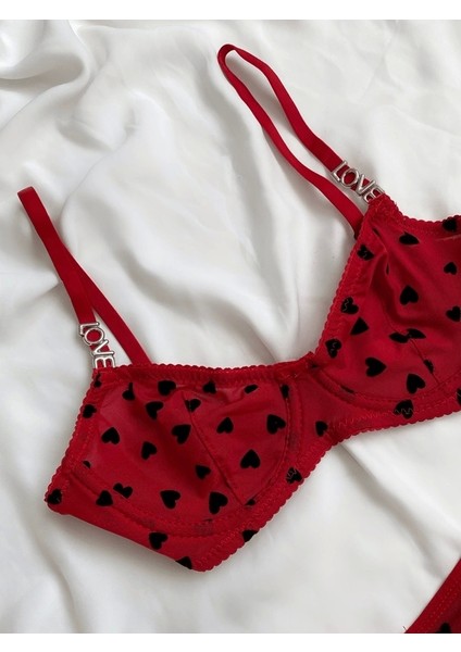 Love Taşlı Kalp Baskılı Sütyen Takım fiyatları