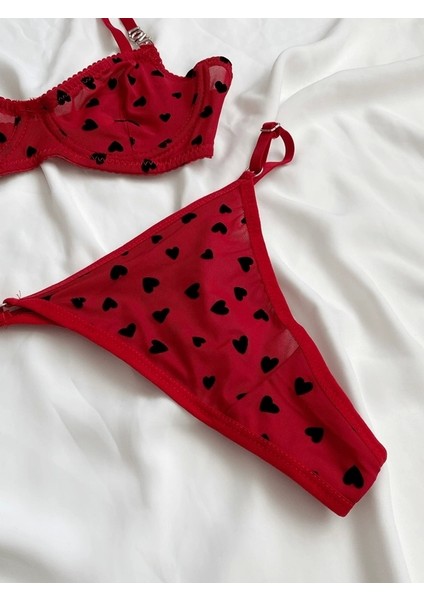 Love Taşlı Kalp Baskılı Sütyen Takım modelleri