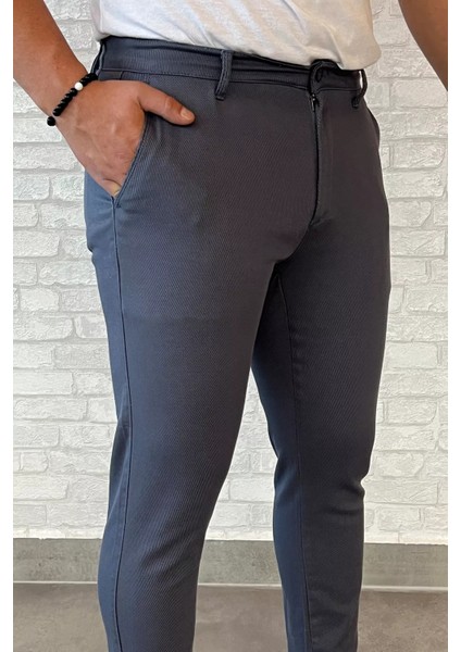 Bel Lastikli Kendinden Desenli Gabardin Pantolon P-00012264