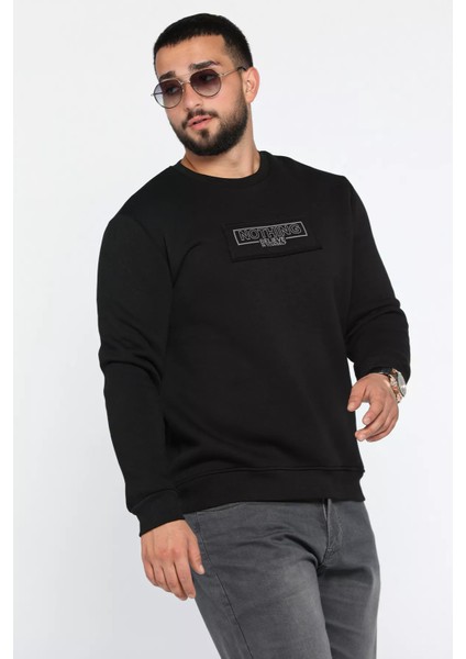 Erkek Yazı Baskılı Şardonlu Üç Iplik Sweatshirt