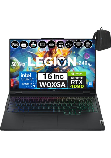 Legion Pro 7 16IRX8H Intel I9-13900HX 64GB Ddr5 2tb SSD 16GB/RTX4090 175W WINDOWS11HOME 16" 240HZ Wqxga 500NIT Taşınabilir Bilgisayar LEG82WQ00AWTX35+WEBLEGELSINÇANTA