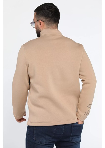 Erkek Dik Yaka Yarım Fermuarlı Şardonlu Üç Iplik Sweatshirt