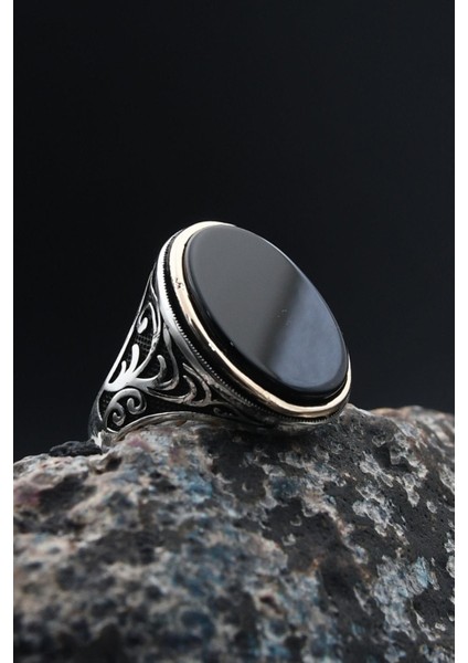 Oniks Taşlı 925 Ayar Gümüş Erkek Yüzüğü 901389