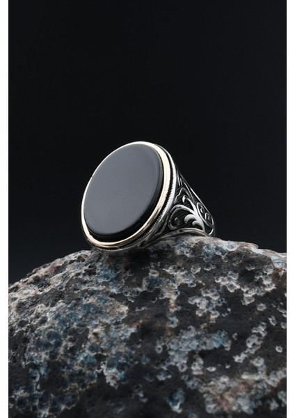 Oniks Taşlı 925 Ayar Gümüş Erkek Yüzüğü 901389 fırsatları