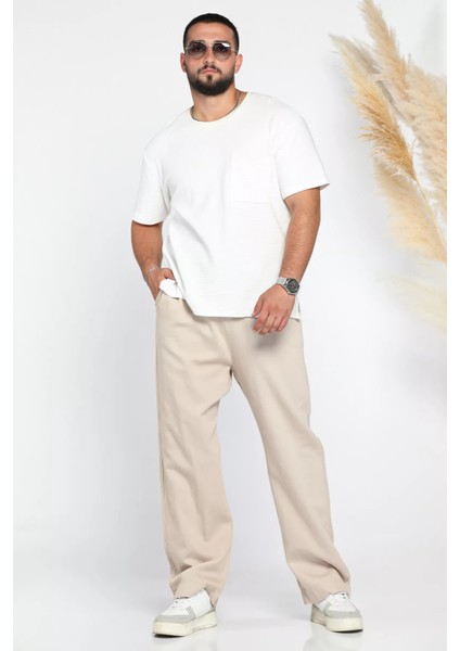 Erkek Baggy Kemerli Keten Pantolon P-00012623