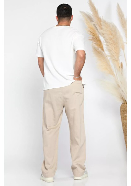 Erkek Baggy Kemerli Keten Pantolon P-00012623
