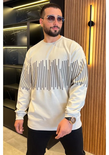 Bisiklet Yaka Baskılı Erkek Sweatshirt