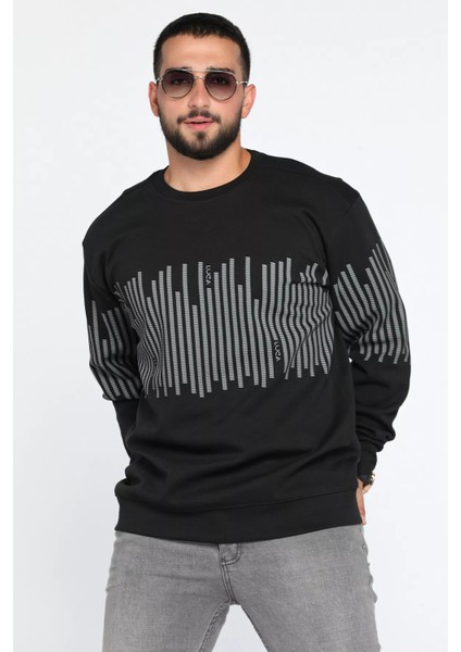 Bisiklet Yaka Baskılı Erkek Sweatshirt