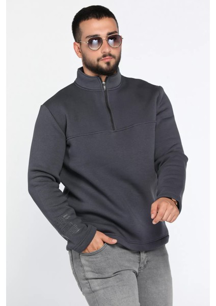 Erkek Dik Yaka Yarım Fermuarlı Şardonlu Üç Iplik Sweatshirt fiyatları