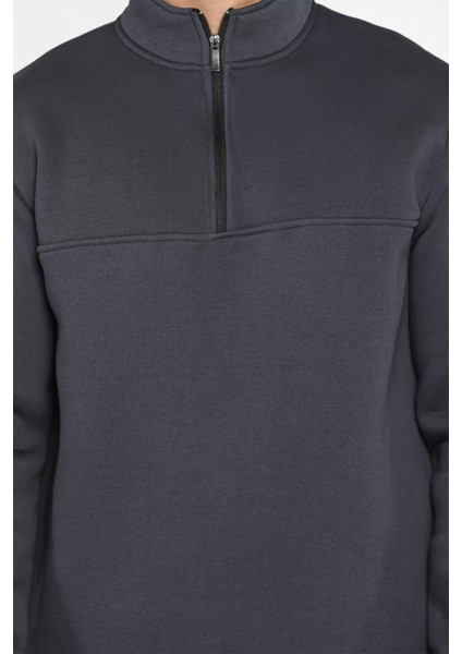 Erkek Dik Yaka Yarım Fermuarlı Şardonlu Üç Iplik Sweatshirt fırsatları