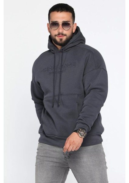 Kapüşonlu Kanguru Cepli Üç Iplik Şardonlu Erkek Sweatshirt