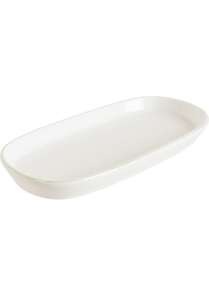 Retro Olive Hygge 12 Adet 21 Cm Yeşil Kenar Çizgili Porselen Oval Tabak