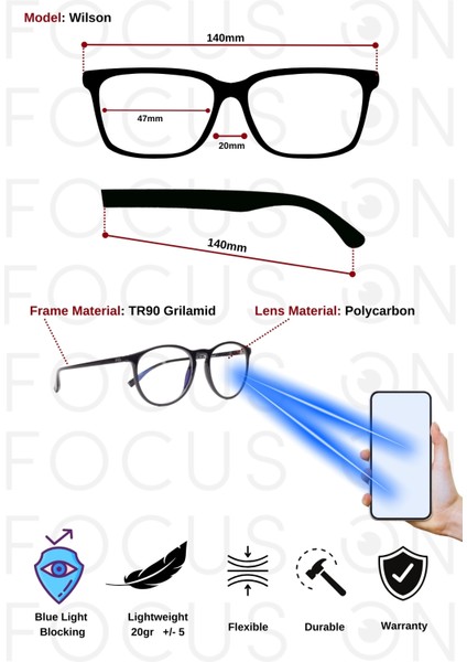 Wilson Matte Blue Mavi Işık Filtreli Ekran Gözlüğü modelleri