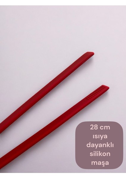 Sert Uçlu Isıya Dayanıklı Yanmaz Yapışmaz Silikon 28 cm Maşa