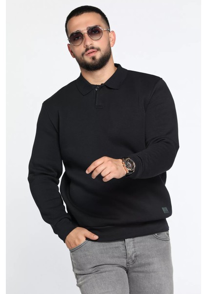 Erkek Polo Yaka Şardonlu Üç Iplik Sweatshirt