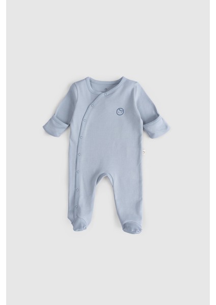 Kendinden Eldivenli Patikli 2'li Organik Pamuk Mavi - Ekru Tulum Seti fiyatları