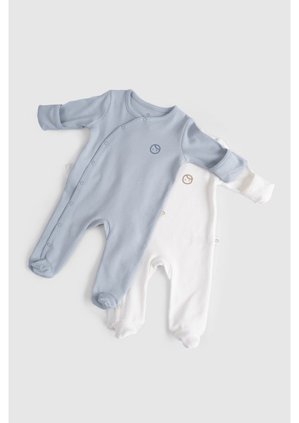 Kendinden Eldivenli Patikli 2'li Organik Pamuk Mavi - Ekru Tulum Seti fırsatları