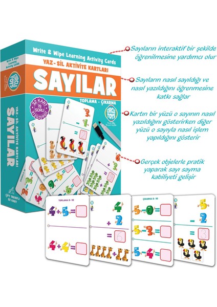Yaz Sil Aktivite Kartları Flash Cards - Sayılar