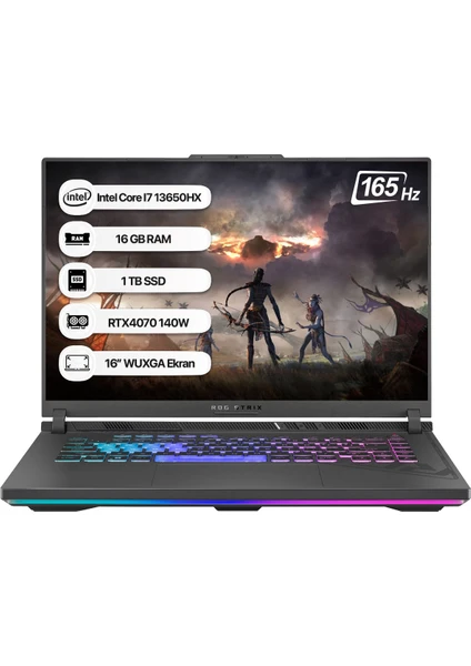 Rog Strix G16 G614JI-N3189 Intel Core I7 13650HX 16 GB 1 Tb SSD Rtx 4070 165 Hz Freedos 16" Wuxga Taşınabilir Bilgisayar