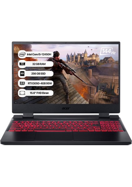 Nitro 5 NH.QFJEY.00A-32 Intel Core I5 12450H 32GB 256GB SSD RTX3050-4GB Freedos 144Hz 15.6" Taşınabilir Bilgisayar